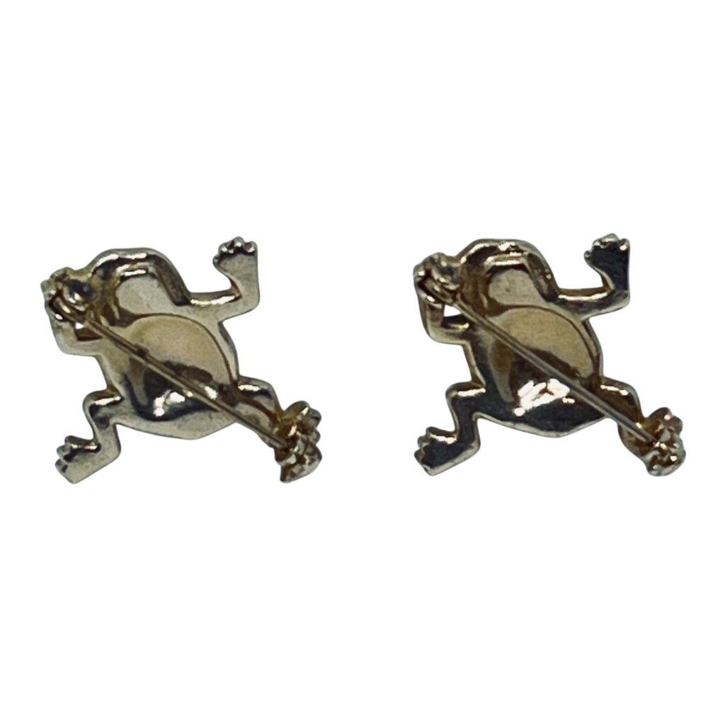 Vintage Gold Tone & Faux Pearl Frog Pins With Green Rhinestone Eyes (5645) - Picture 4 of 6